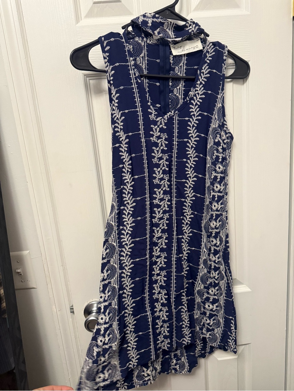 Navy Embroidered Sleeveless Summer Dress